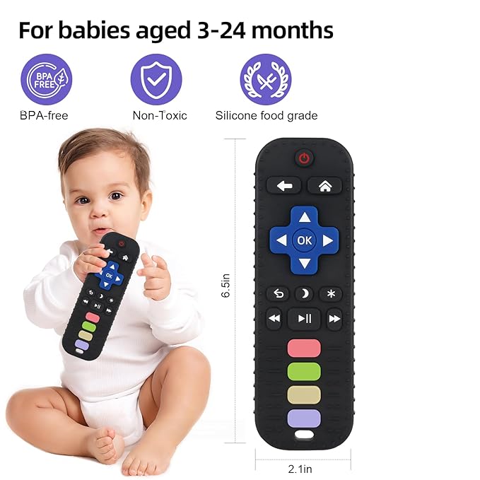 Chuya Silicone Baby Teether Chew Toy for Babies 3-24 Months, Teething Relief Baby Toys for Infants Remote Control Shape (3 Pack)
