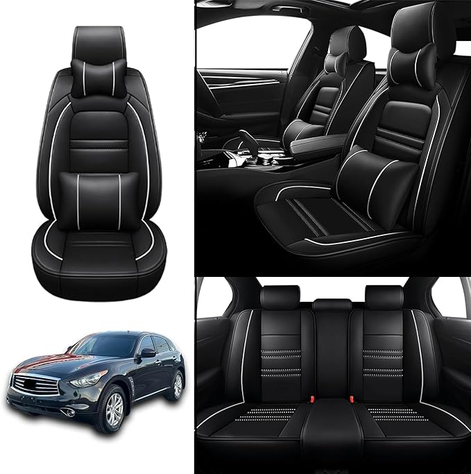 Car Seat Covers for Infiniti fx35 2003-2012 | 5-Seats Seat Covers, Waterproof Seat Protectors, Automotive Seat Covers (Full Set with Pillow,Black&White Line)