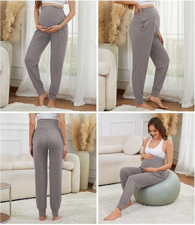 3 Pack Women's Maternity Sweatpants Over The Belly Pregnancy Jogger Pants Stretchy Maternity Pants with Pockets