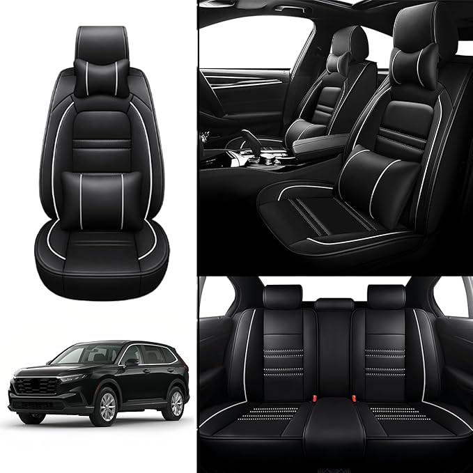 Car Seat Covers for Honda cr-v 2003-2025 | 5-Seats Seat Covers, Waterproof Seat Protectors, Automotive Seat Covers (Full Set with Pillow,Black&White Line)