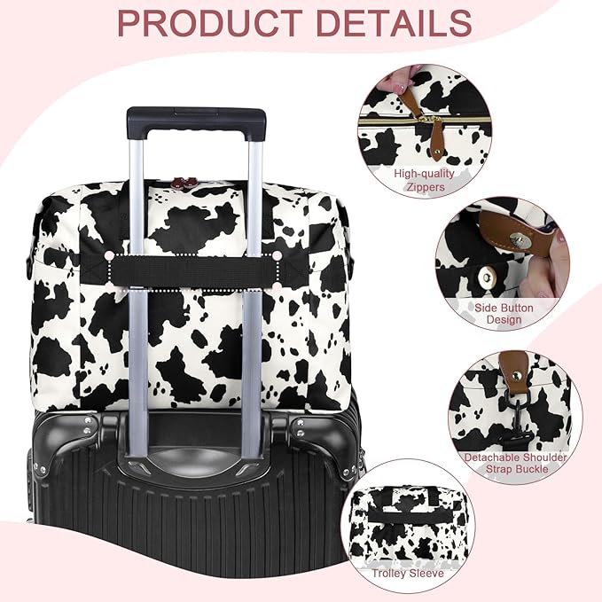 Pritent Diaper Bag Tote - Diaper Baby Bags with Pacifier Case, Shoulder Straps, Stroller Clips, Waterproof Large Mommy Maternity Bag Travel Baby Bag for Mom and Dad, Cowprint, Medium