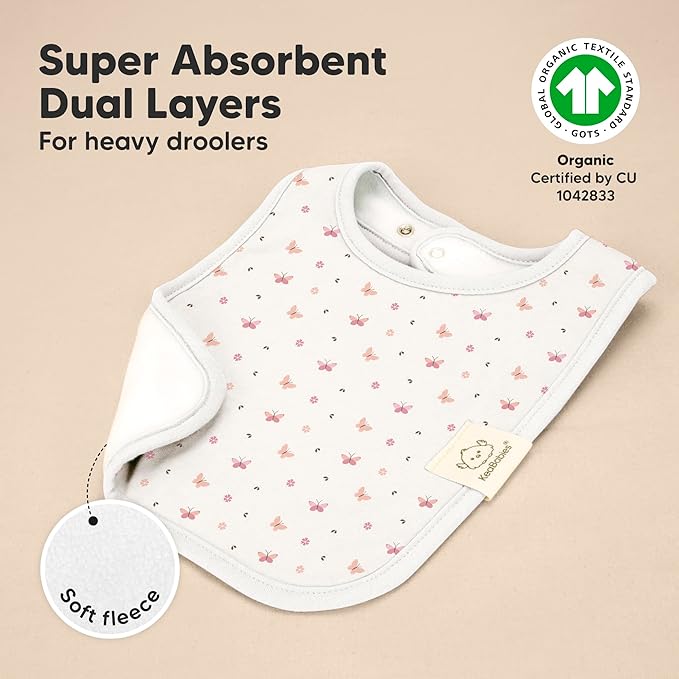 KeaBabies 8-Pack Organic Baby Bibs for Boys, Girls - Super Absorbent Cotton Drool Bibs for Baby Girl & Boy, Teething Toddler, Drooling Newborn, Ultra Soft & Machine Washable (Butterflies)