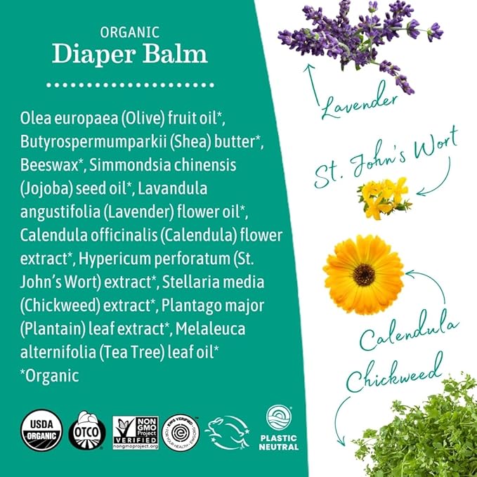 Earth Mama Organic Diaper Balm 2-Ounce | Diaper Cream for Baby | EWG Verified, Petroleum & Artificial Fragrance-Free with Calendula for Sensitive Skin