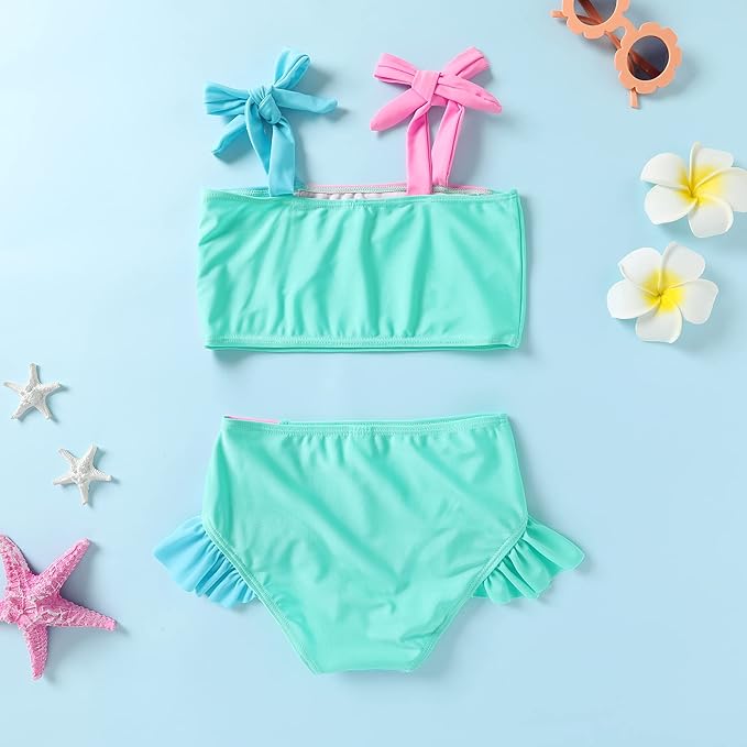 YOUNGER TREE Toddler Girls Two Pieces Swimsuit Color Block Stripe Swimwear Summer Beach Bathing Suit 18M-5T