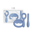 ezpz Oral Development Tools (3 Pack in Indigo) - 3 Months+ - Non-Slip Loop, Smile and Stick 100% Silicone Tools - Prepare for Chewing + Solids - Baby-Led Weaning Supplies