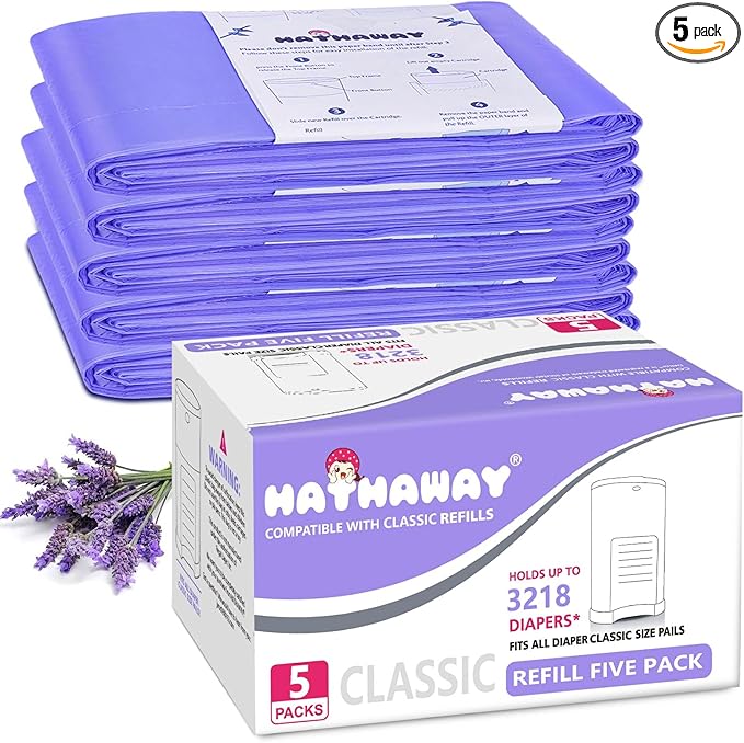 Diaper Pail Refill Bags Compatible with Dekor Classic Diaper Pail, Lavender Scented, Extra 30% Long, 5 Pack