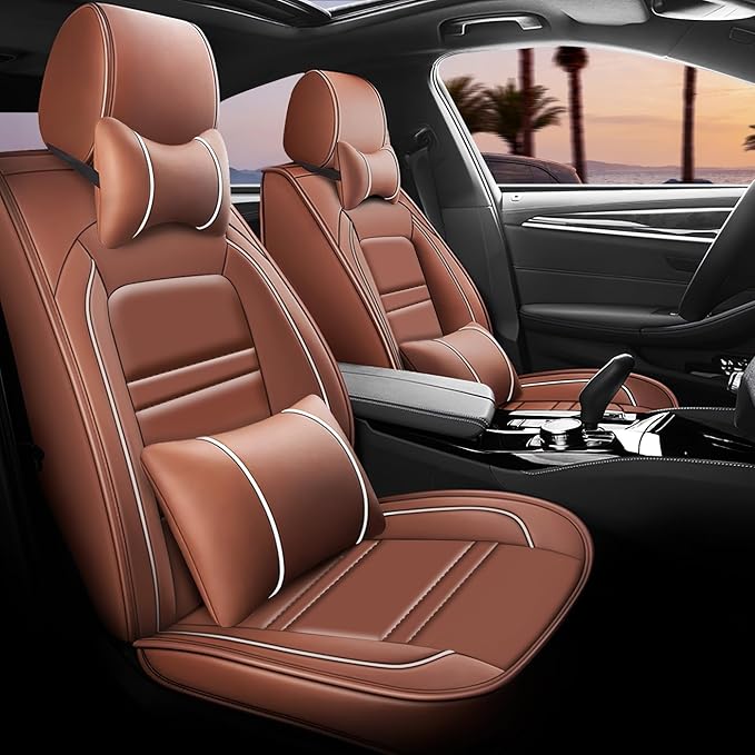 Car Seat Covers for JP Grand Cherokee 2011-2025 | 5-Seats Seat Covers, Waterproof Seat Protectors, Automotive Seat Covers (Full Set with Pillow,Coffee)