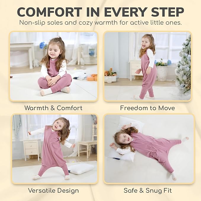 Mama Cheetah Toddler Sleep Sack with Feet 3T-4T, 1.0 TOG Organic Cotton Baby Wearable Blankets with Legs, Baby Sleeping Bag for Walkers, Early Walker Large