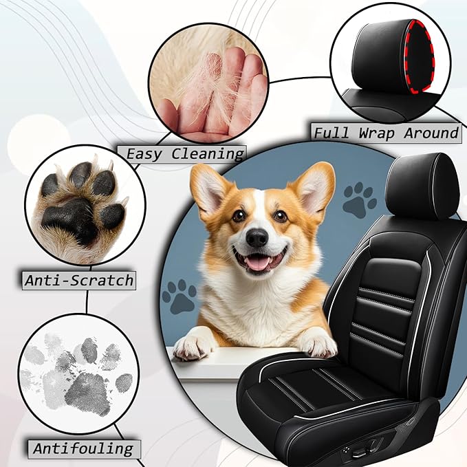 Seat Covers for Toyota Sienna 2004-2025 | 5-Seats Leather Seat Covers, Easy to Install Automotive Seat Covers Full Set (Full Set, Black&White Line)
