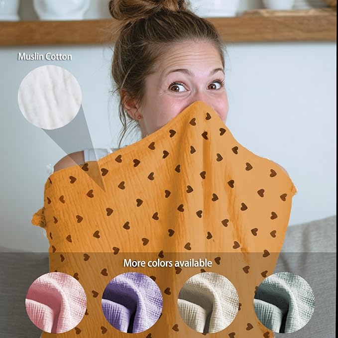 Muslin Nursing Covers for Breastfeeding, Arch Neckline Breast Feeding Covers for Women, Moms Privacy Breathable Summer Nursing Apron, 43.3" x 25.6" Soft Feeding Cover (Orange Green Heart)