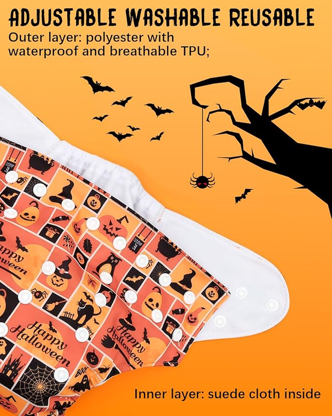 ALVABABY Halloween Baby Cloth Diapers One Size Adjustable Washable Reusable for Baby Girls and Boys 1 Pack with 2 Inserts AMD136-2TA