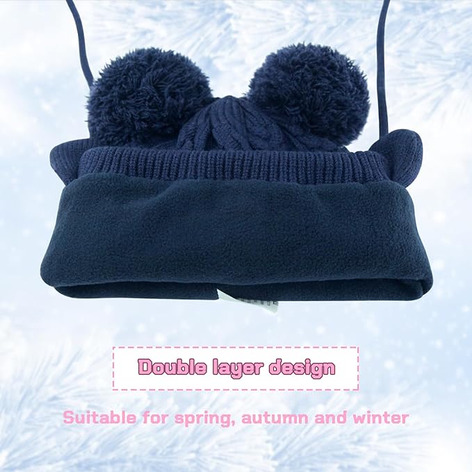 Duoyeree Toddler Winter Hat with Earflap Scarf Hood Thick Warm Kids Skull Cap for Baby Girls Boys