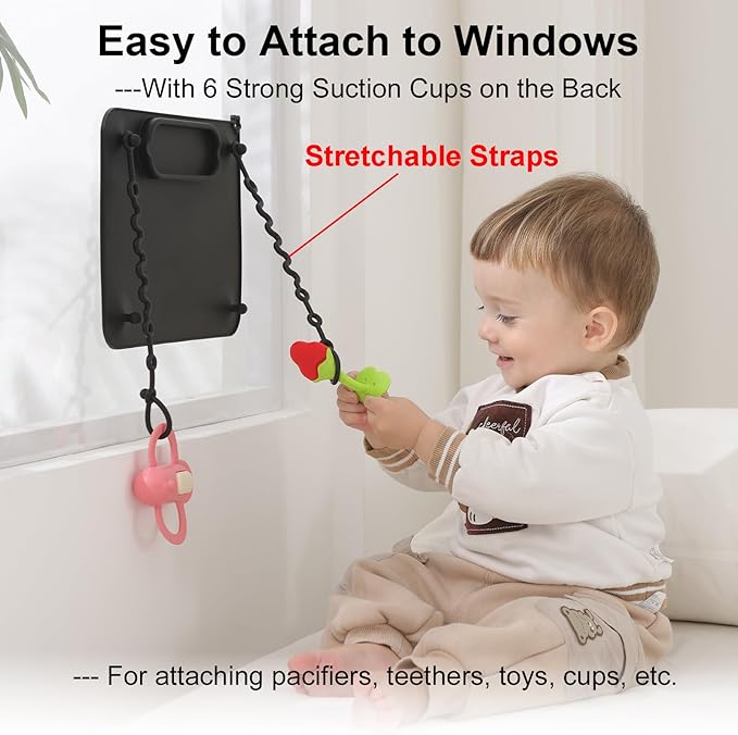 2 Pack Baby Silicone Mat, with Suction Base and 8 Stretchable Straps, Seposeve Baby Placemats, Activity Mat for Infants to Toddlers, Keeps Babies Essentials Off The Floor, 2 Balck