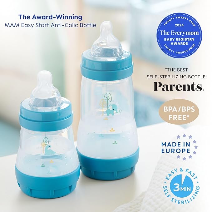 MAM Grow with Baby Feeding Set, Newborn Essentials Must Have for 0-3 Months, Anti-Colic Bottles, Pacifiers and Skinsoft Silicone Nipples, Baby Gift 11 Piece, BPA Free for Girl