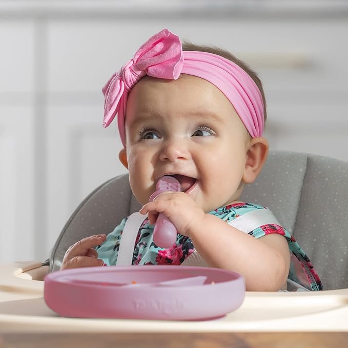 TalkTools Itsy Plate Must-Have Silicone Baby Plates with Suction | Non-Toxic Toddler Feeding Plate | Divided Portion | BPA-Free, Easy-Clean, Travel-Friendly Baby Dishware - Made in USA (Bubblegum)