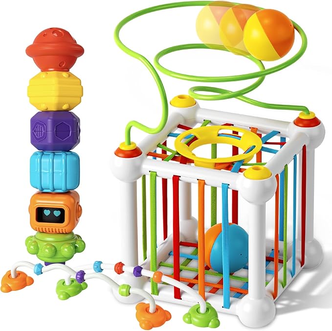 Montessori Sensory Cube for Toddlers 18 Months + | Educational Activity Center with Elastic Sides | Baby Learning Toys, Wonderful Gift for Birthday Boys & Girls