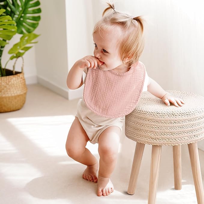 8-Pack Baby Muslin Bibs, Soft Cotton Drool Bibs for Boys Girls, Adjustable and Absorbent Newborn Bib Set for Feeding and Drooling