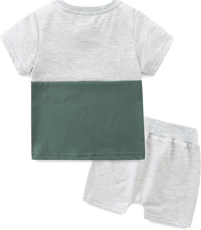 Baby Boy Outfits Short Long Sleeve Pants Clothes Set Spring Summer Hooded Patchwork Sweatshirt