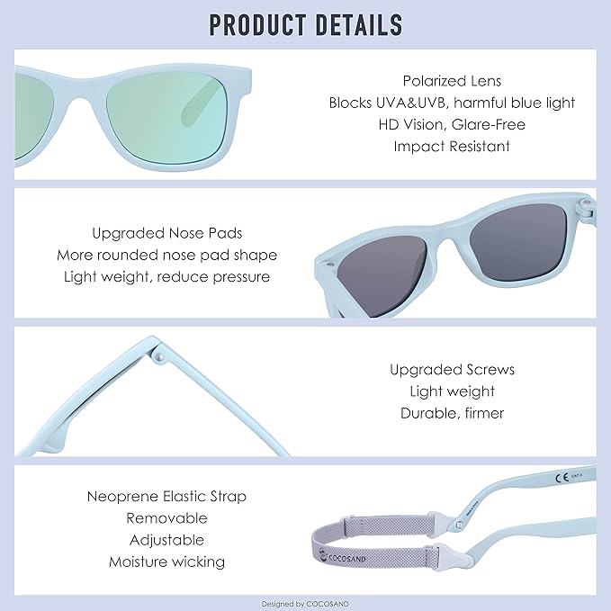 COCOSAND Flexible Baby Sunglasses with Strap Polarized UV Protection for Toddler Infant Newborn Boy Girl Age 0-24 Months