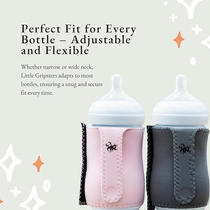 Baby Bottle Sleeve for Self-Feeding - Neoprene Baby Bottle Cover for Infants & Toddlers - BPA-Free, Adjustable Velcro Fit - for Ages 5 to 18 Months - Machine Washable (Pebble Grey)