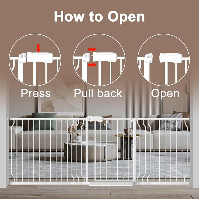 WAOWAO Baby Gate 100-109.41" Extra Wide Pressure Mounted Walk Through Swing Auto Close Safety White Metal Toddler Kids Child Dog Pet Puppy for Stairs,Doorways,Kitchen
