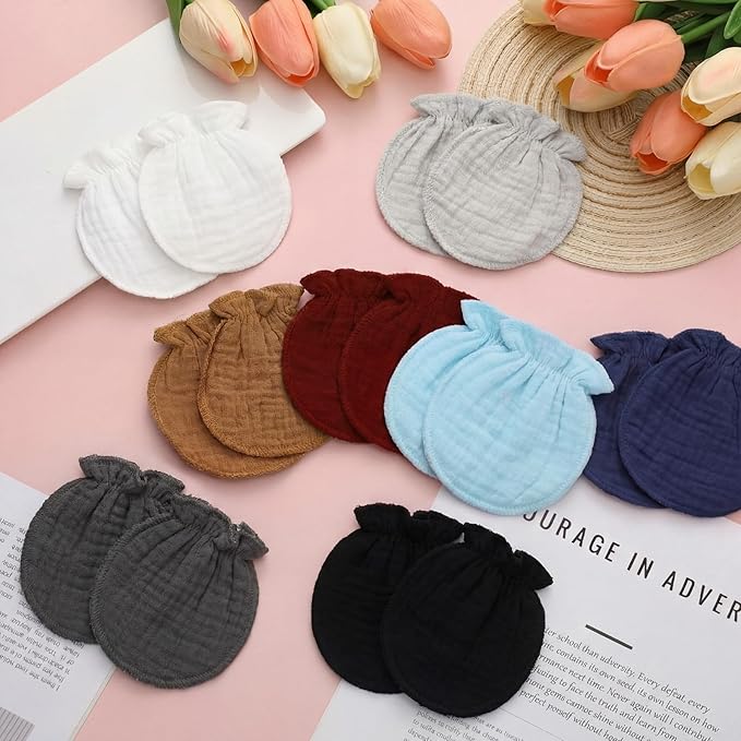 Newborn Baby Muslin Mittens 0-6 Months No Scratch Elastic Wrist Soft Breathable Gloves Bulk Cotton for Infant