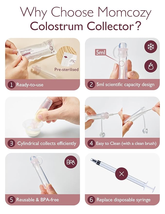 Momcozy Colostrum Collector Reusable Breast Milk Collector with Storage Case and Cotton Wipe, Portable Colostrum Container BPA Free, Multi-Use Collector 5ml-12pcs