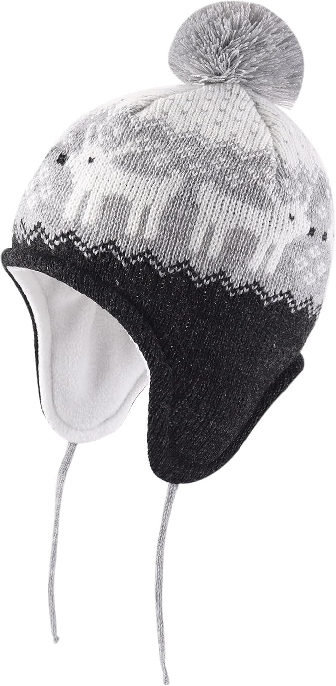 LANGZHEN Toddler Kids Infant Winter Hat,Earflap Knit Warm Cap Fleece Lined Beanie for Baby Boys Girls