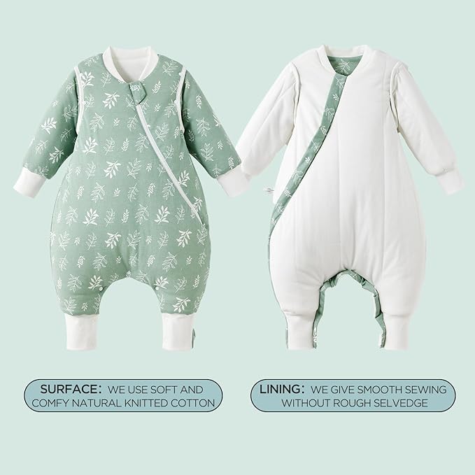 Duomiaomiao 3.5 TOG Toddler Sleep Sack 6-12 Months 100% Cotton Winter Side Open Zipper Baby Sleep Sack with Feet, Warm Toddler Wearable Blanket