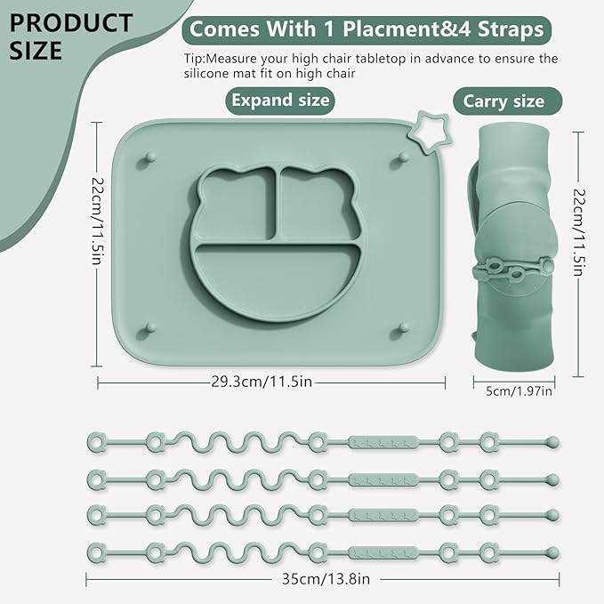 1 Pack Silicone Mat for Babies, Baby Placemat Built-in Suction Base and Equipped 4 Toy Straps & Anti-Peel Design, Activity Mat for Infants to Toddlers, Keeps Babies Essentials Off The Floor, Purple