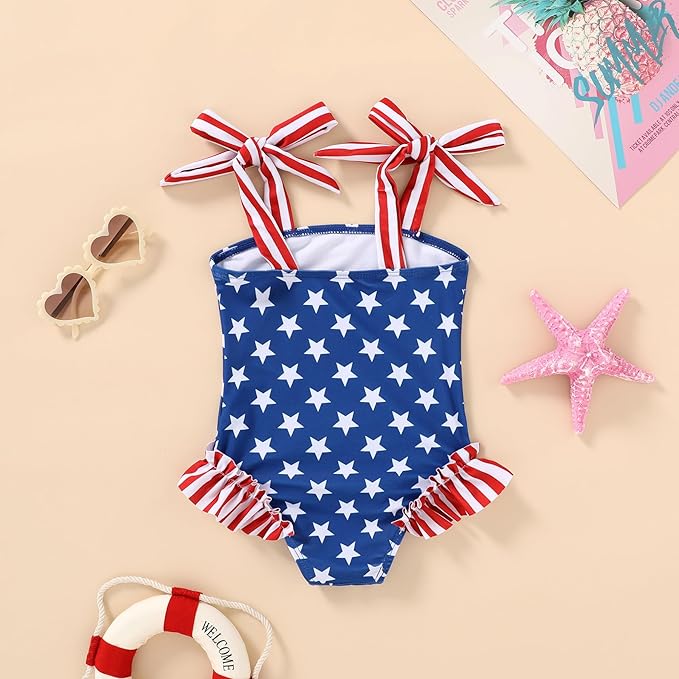 Happy Town Toddler Swimsuit Girl Solid Color Stripe One-Piece Baby Bathing Suits