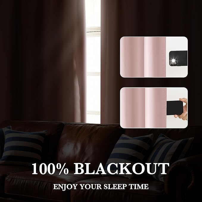 RYB HOME Bedroom Blackout Curtains 63 inches Long, 100% Blackout Thermal Insulated Noise Reducing Curtains for Living Room Nursury, 34 inches Wide by 63 inches Long, Baby Pink