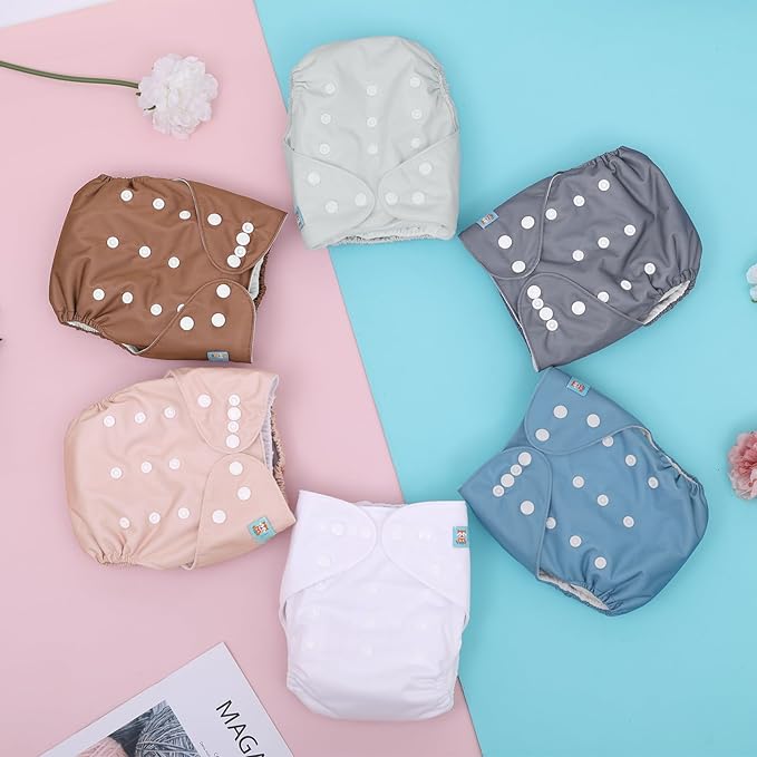 ALVABABY Baby Cloth Diaper 6 Pack with 12 Inserts One Size Cloth Diaper Covers Adjustable Washable Reusable for Baby Girls and Boys 6BM110