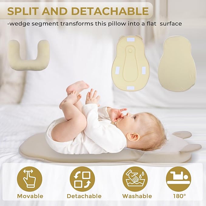 Baby Feeding Pillow, Anti Overflow Feeding Pillow for Reducing Spit-Up, Safety Nursing Pillow, Baby Lounger Reflux Wedge Breastfeeding, Removable top and Botto（Yellow）