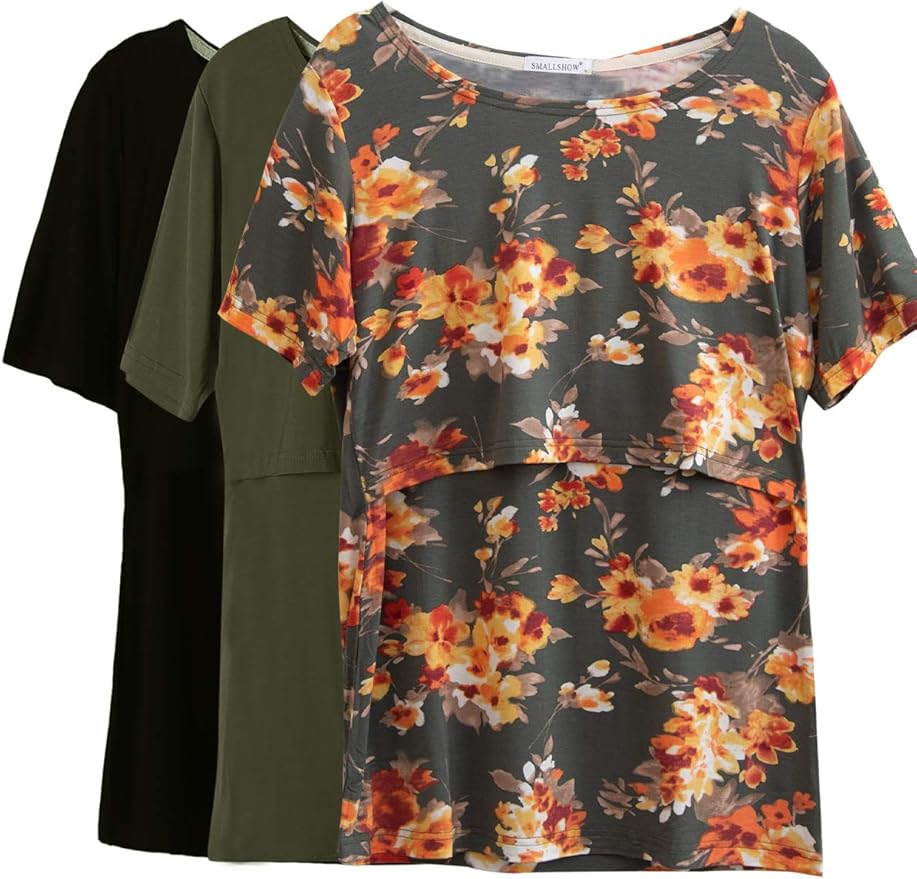 Smallshow Women's Maternity Nursing Tops Short Sleeve Breastfeeding Clothes