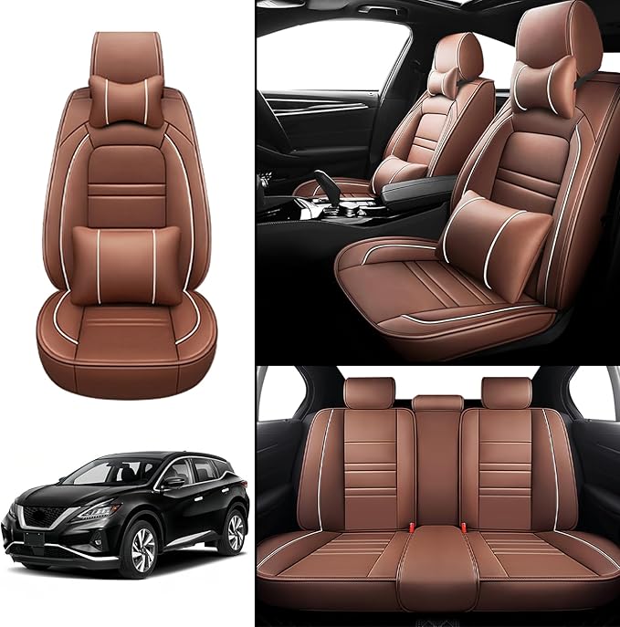 Car Seat Covers for Nissan Car Murano 2003-2025 | 5-Seats Seat Covers, Waterproof Seat Protectors, Automotive Seat Covers (Full Set with Pillow,Coffee)
