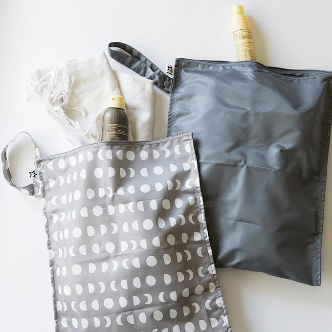 Tiny Twinkle Wet Dry Bag – 2 Pack Reusable Waterproof & Mess Proof Wet Bags for Swimsuits & Travel, Baby Towels & Beach Essentials,a Diaper Bag Must-Have(Luna)