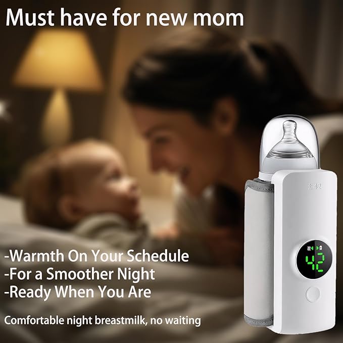 Portable Bottle Warmer - Shmian 6-Temperature Fast Heating in 20 Mins, 6000mAh USB Rechargeable for Travel | Night Vision Display | Fits Most Bottles