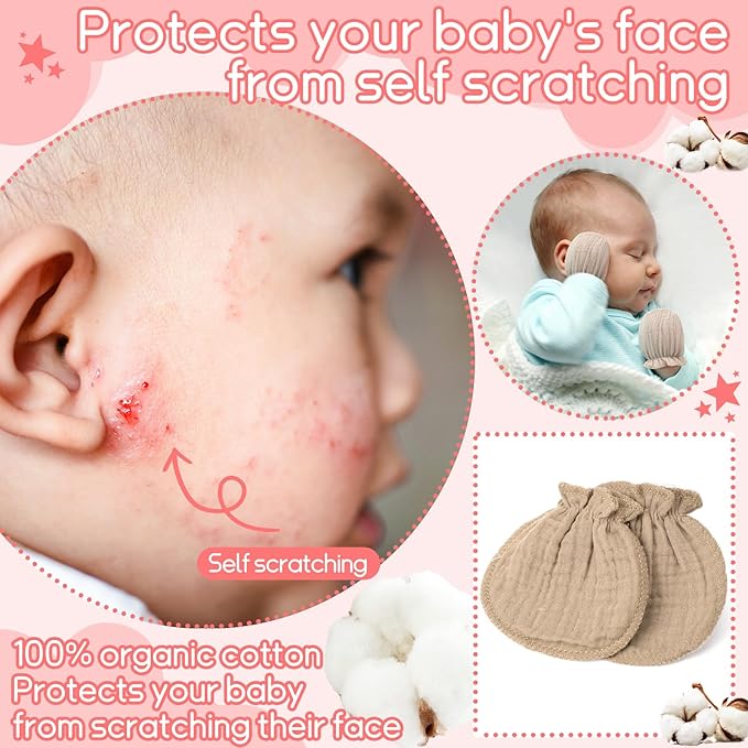 Newborn Baby Muslin Mittens 0-6 Months No Scratch Elastic Wrist Soft Breathable Gloves Bulk Cotton for Infant