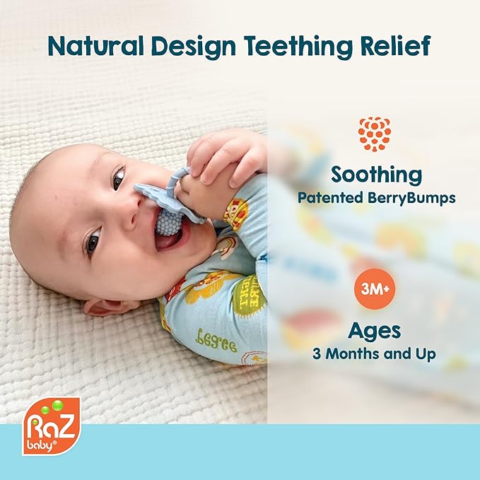 RaZbaby Unicorn RaZbuddy w/RaZberry Teething Relief Pacifier – Soothes Sore Gums w/Nature-Inspired Texture, 100% BPA-Free Silicone Teether, Detachable Stuffed Animal – 3 Months+ Teether, Pink