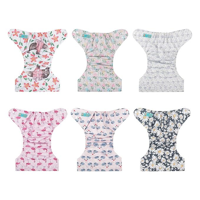 ALVA 6 Pack Cloth Diaper with 12 Inserts One Size Adjustable Washable Reusable Diaper Cover for Baby Girls and Boys