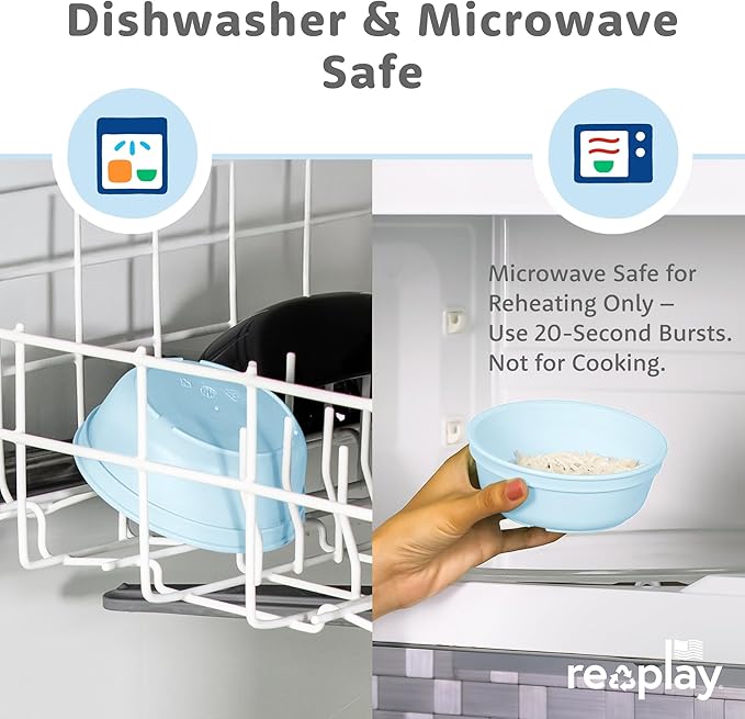 Re-Play 12 oz. Toddler Bowls Set of 3 - Kids Deep-Walled, Durable & Reusable Snack and Meal Bowls, Dishwasher & Microwave Safe, BPA-Free, Made in USA from Recycled Plastic, Sea Glass