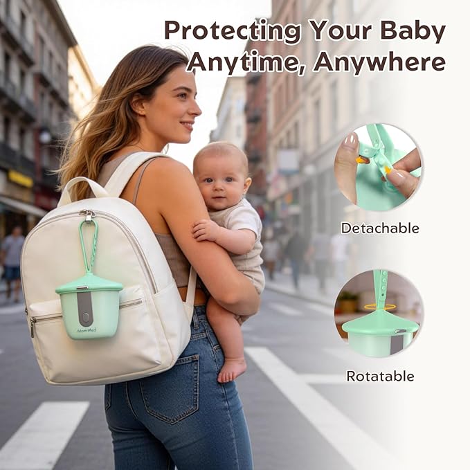 MomMed Portable Pacifier Sanitizer with Smart Display, Dual 60/180s Disinfection Modes, Auto Shut-Off, UV Pacifier Holder Case for Baby Pacifiers, Teethers, Bottle Nipples and More(Green)