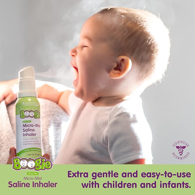 Boogie Micro-Mist Saline Inhaler Refill, Baby Nose Congestion Relief, Nasal Spray for Kids, Pediatrician Recommended, Unscented, 1.7 oz (Pack of 2)
