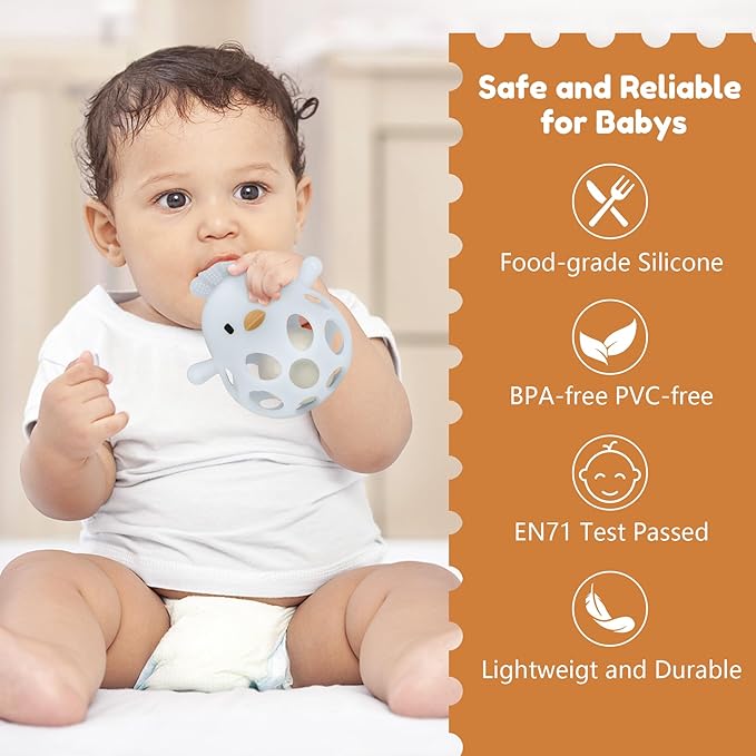 MCGMITT Baby Teething Toys for 3-6 Months, Easy Grasp Silicone Baby Rattles 0-6-12 Months, BPA-Free Food Grade Montessori Sensory Toys, Soft Newborn Infant Teether for Teething Relief