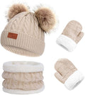 Duoyeree Baby Winter Hat Scarf Glove Beanie Set Girls Boys Pom Pom Knitted Beanie Mitten Scarves for Toddler 0-3T
