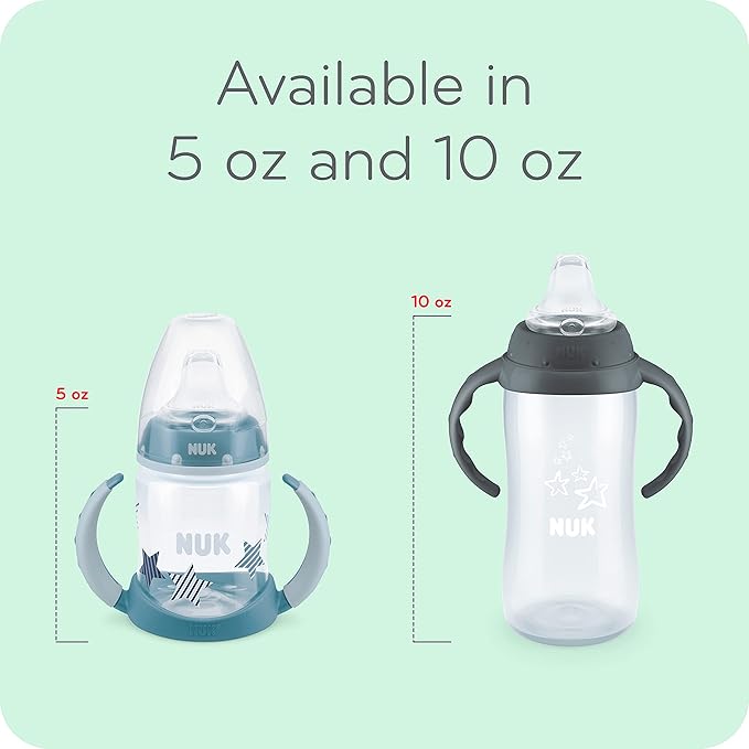 NUK Learner Cup, 10 Ounce, Tritan Gray Star – BPA Free, Spill Proof Sippy Cup