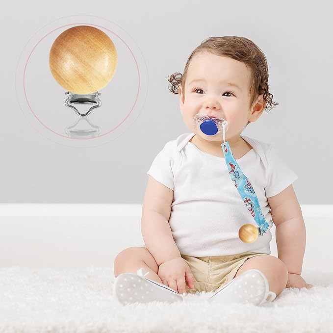 38 Pieces Wood Pacifier Clips Baby Grasping Suspender Clips Natural Beech Wood Pacifier Clip Holder Pacifier Clips Chain Accessories