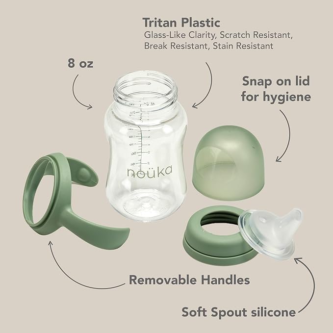 nouka Soft Spout Tritan Sippy Cup | Leak Proof and Easy Grip | Removable Handles | Deep Ocean