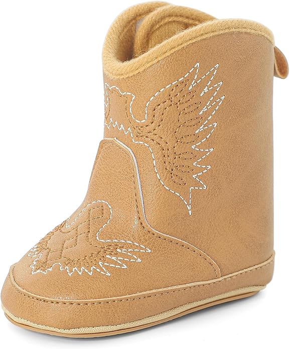 MK MATT KEELY Leather Western Boots Cowboy Bootie Soft Sole Non-Slip Crib Shoes for Baby Infant Toddler Girls Boys Newborn